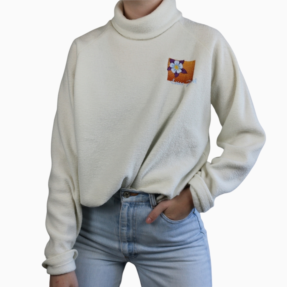 Vintage | Estes Park Embroidered Patch Textured Turtleneck Sweater